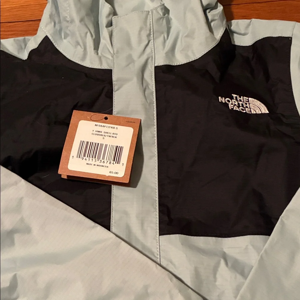 SOLD Available The North Face Sky Blue and Black Hooded Jacket NWT - Picture 6 of 7
